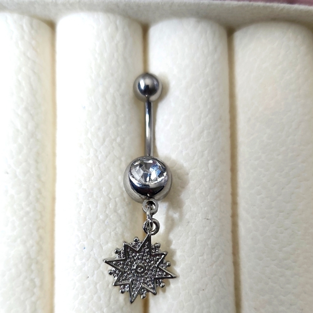 Silver Starburst Belly Button Ring